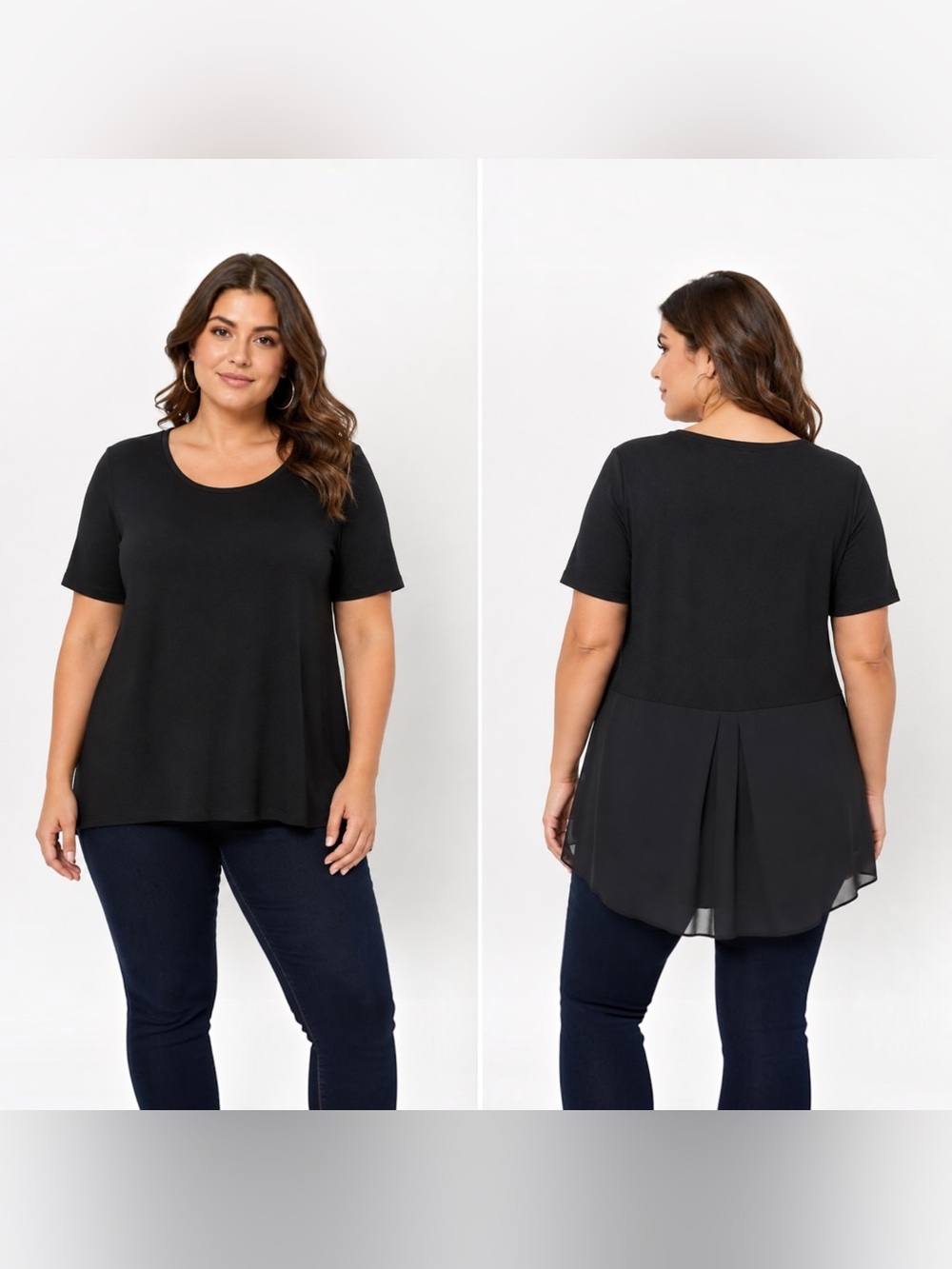 Lane Bryant Black Mixed Media Chiffon Back Swing Top Size 14/16